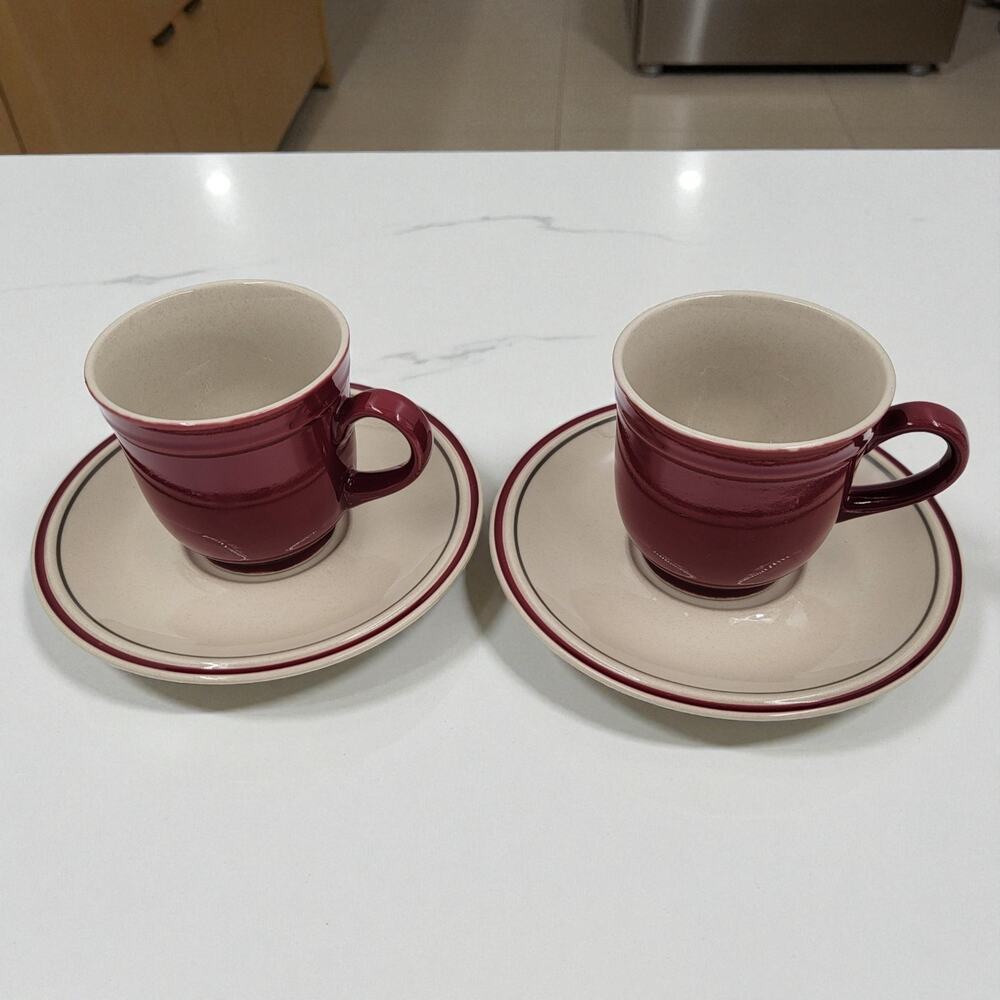 Newcor Regency Williamsburg Cup & Saucer Set Japan Red Floral Stoneware Set of 2